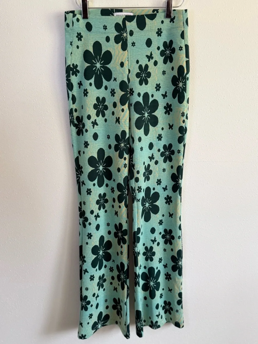 Urban Outfitters Floral Flare Pants Green Y2K Mod Stretch Trousers Small